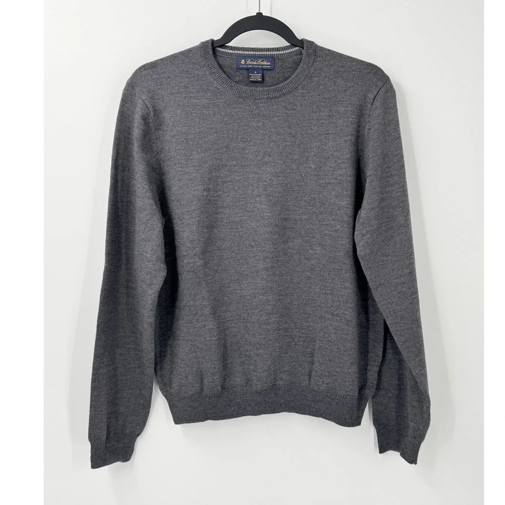 Brooks Brothers Merino Wool Sweater Mens S Grey Preppy Business Casual Office